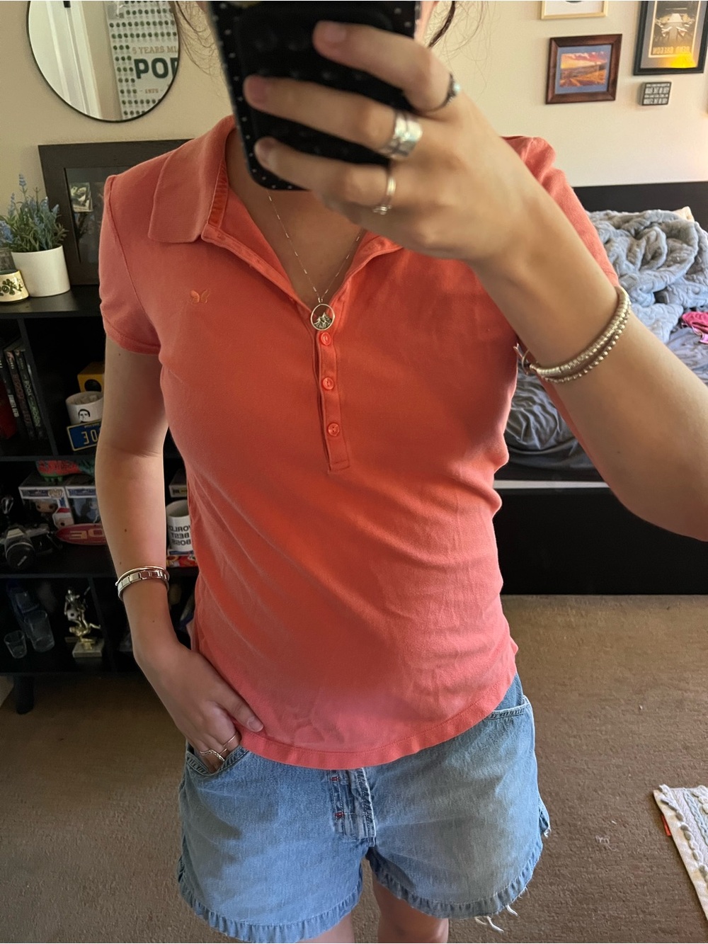 Y2k coral/orange polo